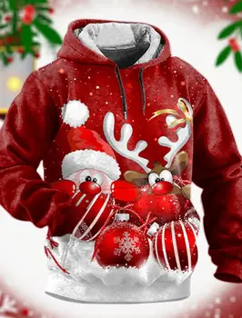 בגדי גברים מצחיקים עם הודיס עם הדפסים בתלת מימד, סווטשירט עם נושא חג המולד, בגדי ספורט עם שרוולים ארוכים, חולצות קז'ואל לגברים