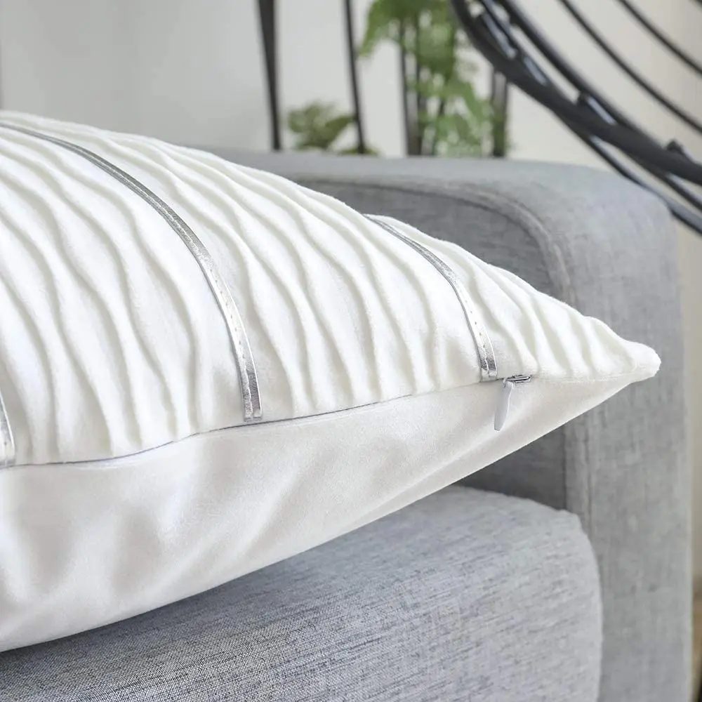 ABFN-White Jacquard Wave Cushion Cover Velvet Pillow Cover Hammock Sofa Couch Bedroom Throw Pillow Cases 18 X 18 Inch