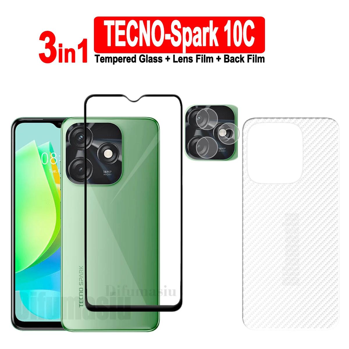 3in1 For TECNO Spark 10C Screen Protectors Spark 20C 6 GO Air 7P 7T 7C 7Pro 8Pro 8C 8P 8T 9T 9Pro 10 Pro 5G / Spark GO 2022 2023