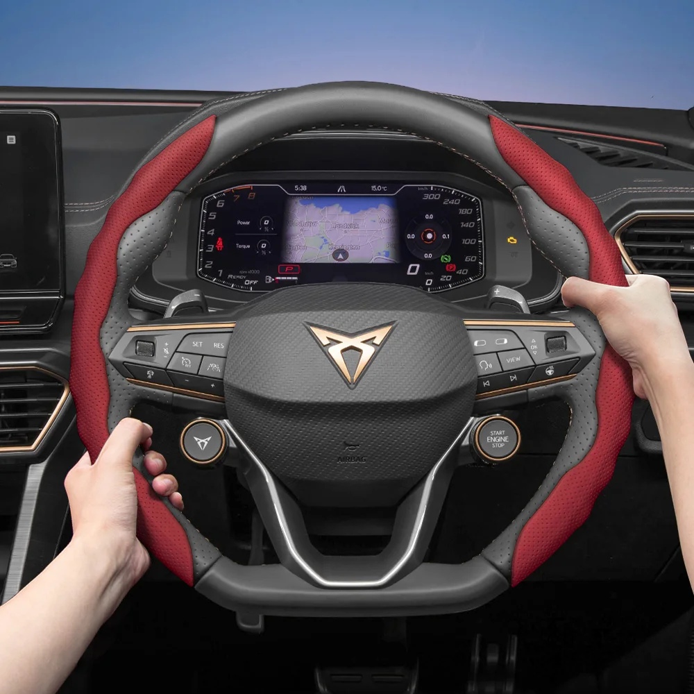 Passend für Cupra Lenkradbezug, Wellenförmiges Sportliches Design, Atmungsaktives Leder, Segmentiert, Rutschfest, Schweißabsorbierend, Für Formentor Leon Sportstourer Born Ateca Tavascan Terramar,