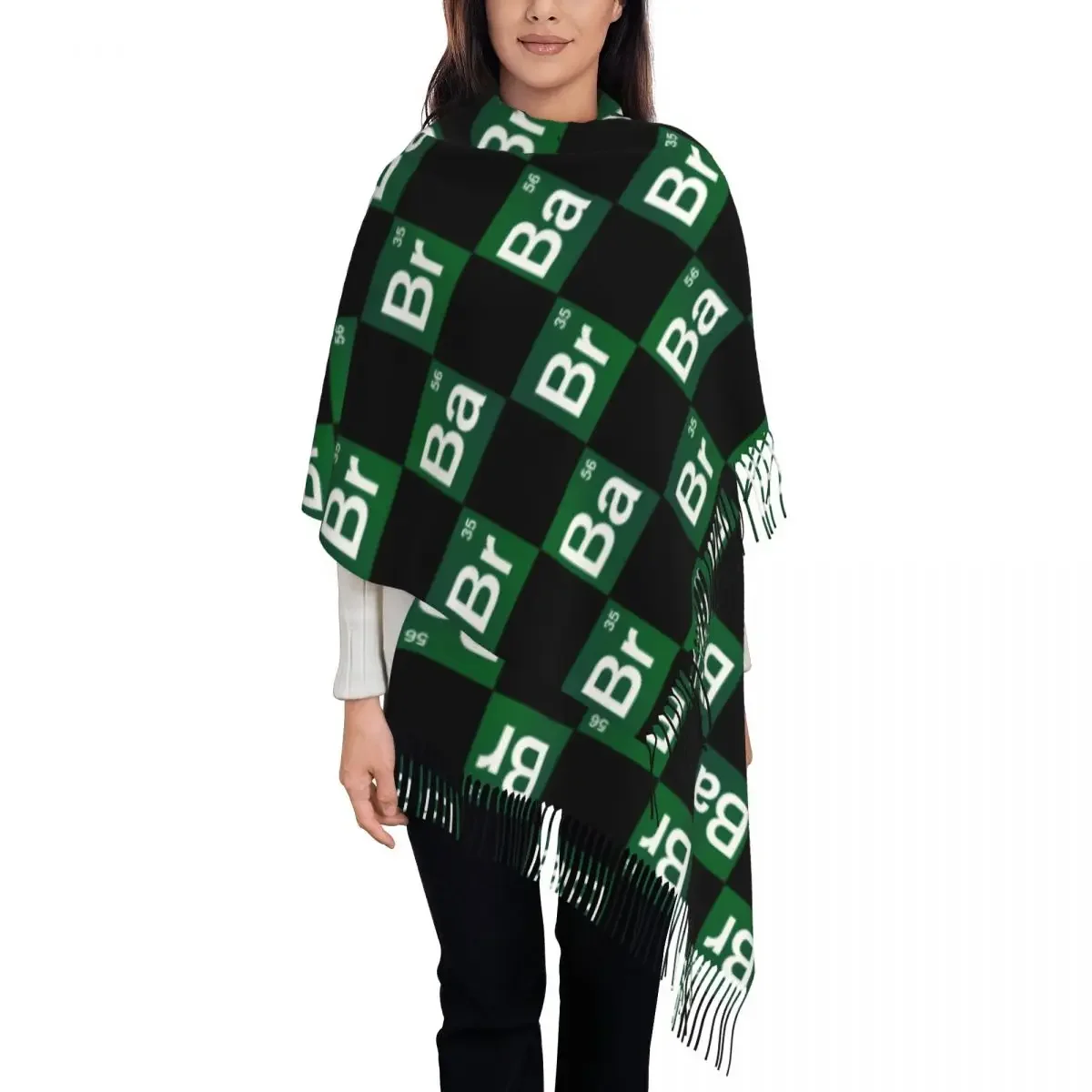 Breaking-Bad-Symbol Scarf for Women Winter Fall Cashmere Shawl Wrap Long Large Scarves with Tassel Daily Wear