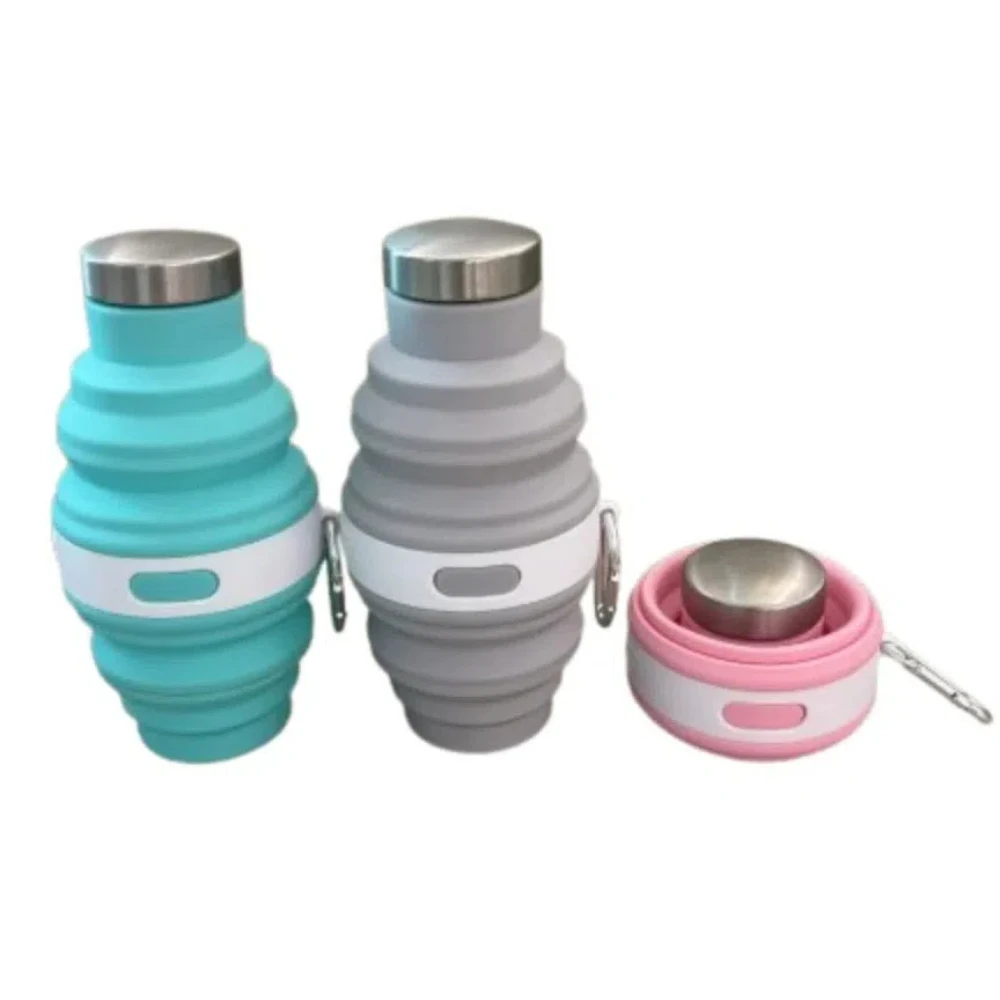 

Leakproof 475ml Collapsible Water Bottles Silicone Portable Hiking Cups Retractable with Carabiner Folding Drink Cups Coffee