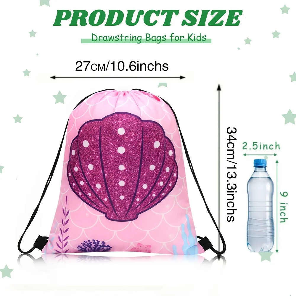 vikama-–-ensemble-de-12-sacs-a-dos-a-cordon-de-serrage-pour-enfants-motif-de-coquille-d'ocean-rose-durable-et-leger-avec-poches-reglables