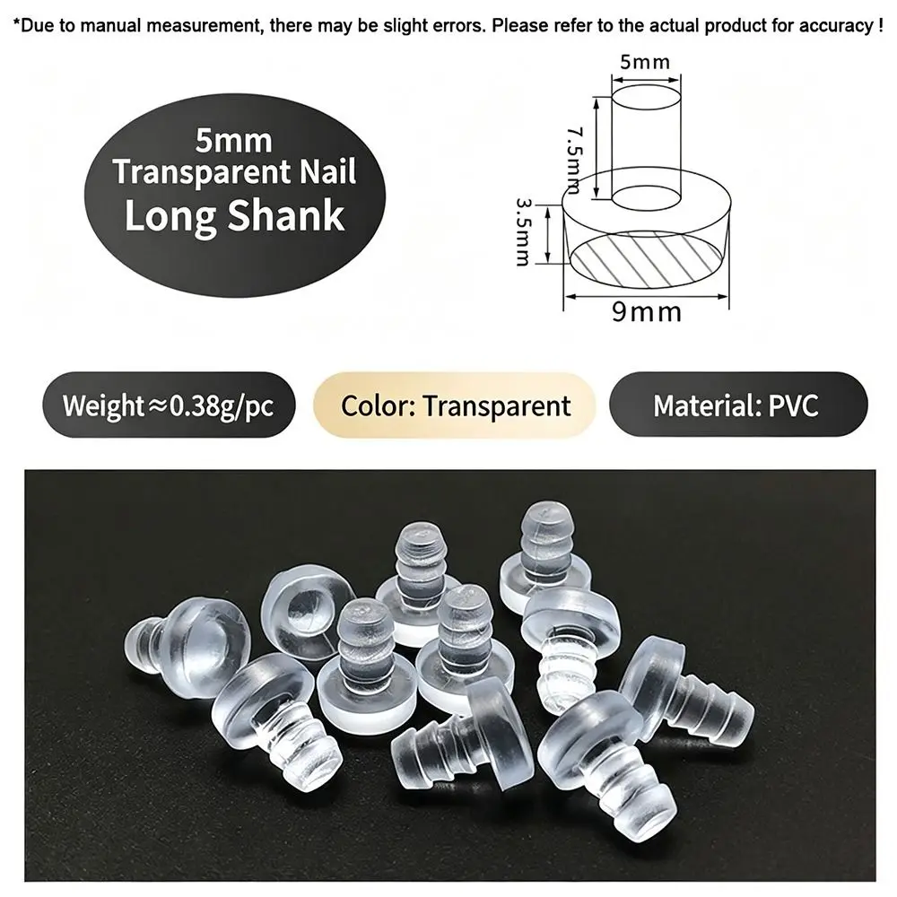 50Pcs M5/M5.8/M6 Glass Top Table Furniture Embedded Bumper with Stem Black/Transparent Rubber Grippers Table Spacers