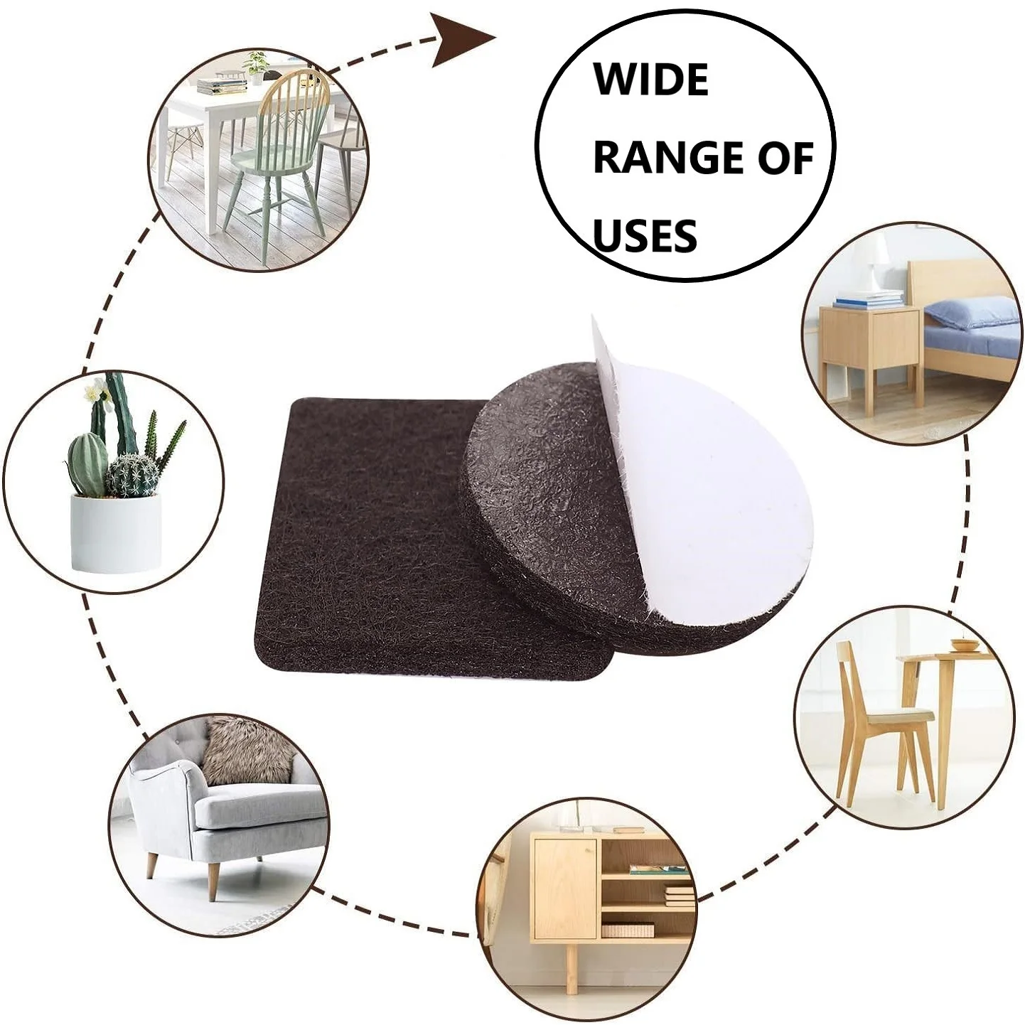 แผ่นรองเฟอร์นิเจอร์สักหลาดมีกาวในตัว 56 ชิ้น - แผ่นป้องกันพื้นกันรอยขีดข่วน สีน้ําตาล