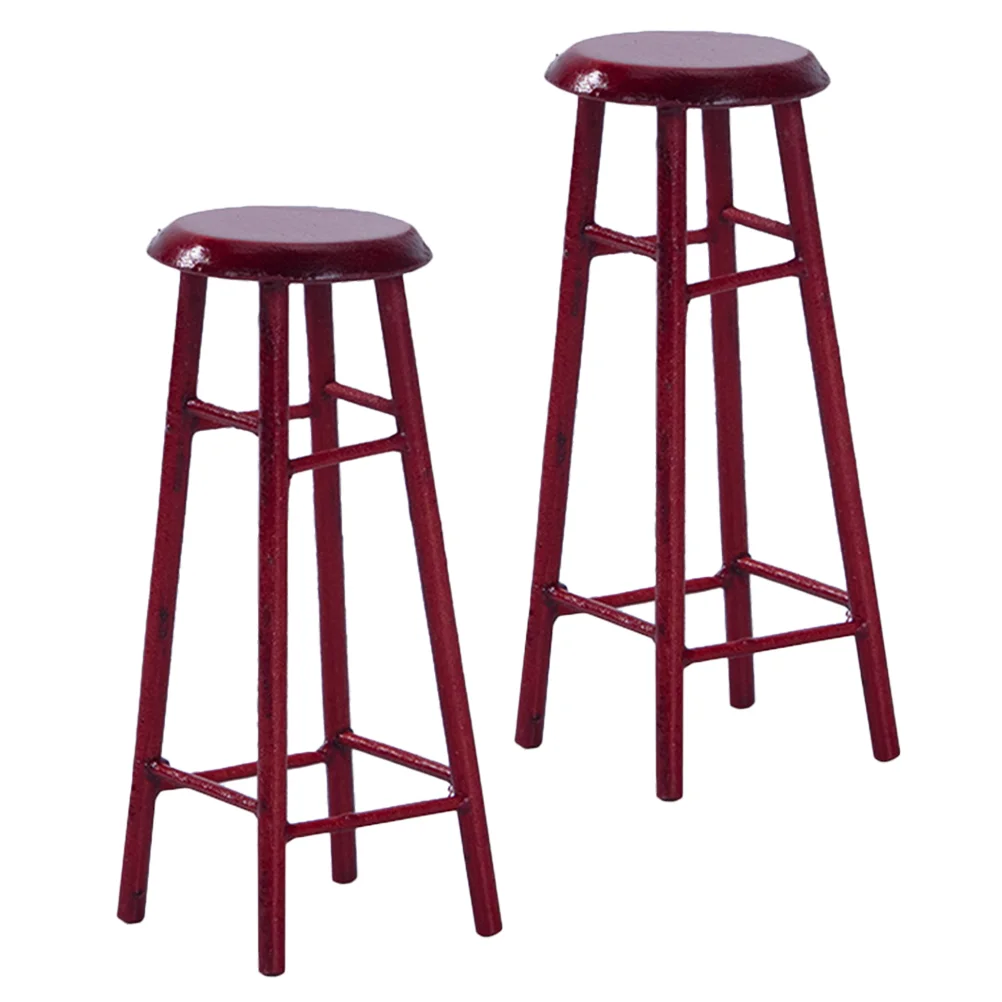 2 Pcs Pedestal Stool Miniature Accessories Home Decor House Ornament Wooden Scene Model Accessory