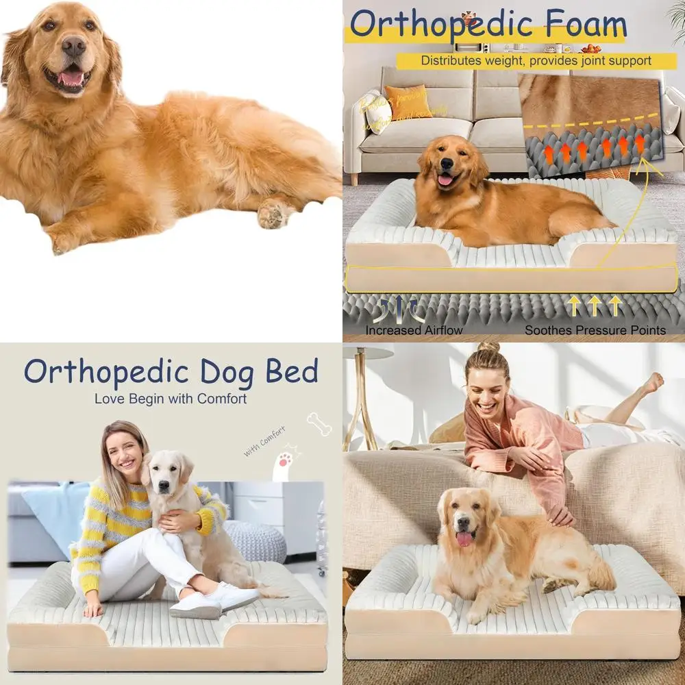 

XXL Premium Orthopedic Dog Bed - Large Memory Foam Couch with Washable, Waterproof Cover in White