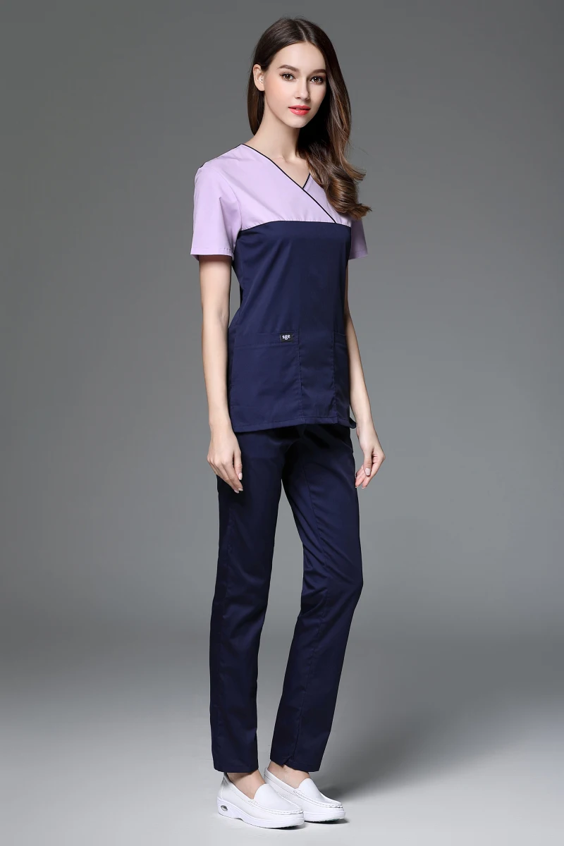 V-Neck manga curta esfrega roupas para mulheres, cor rosa, clínica odontológica, cuidados com a pele, uniformes de trabalho, frete grátis, novo, 2023