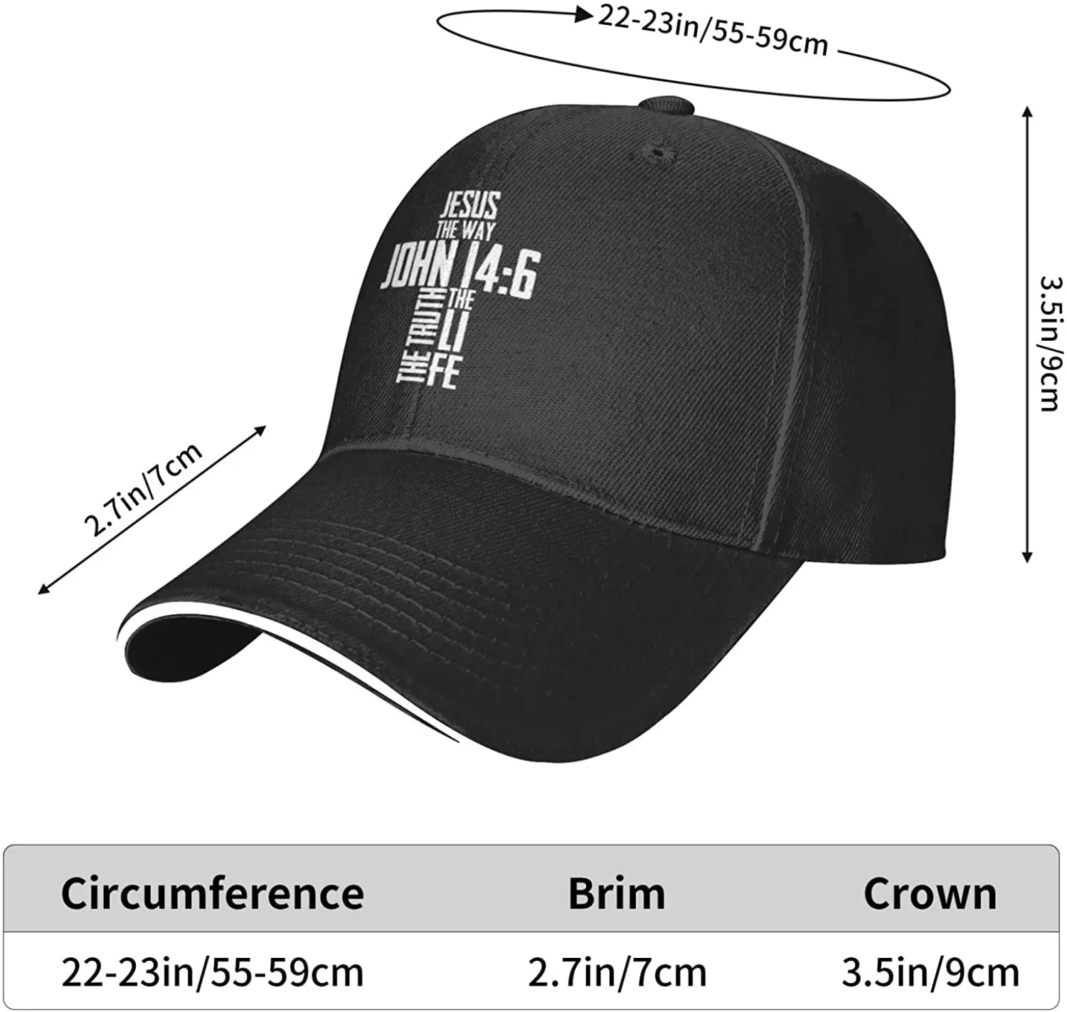 Mandev Original Classic Casquette Hat Men Women Christian Bible Verse Jesus The Way John 14:6 Baseball Cap Dad Hat Black Caps