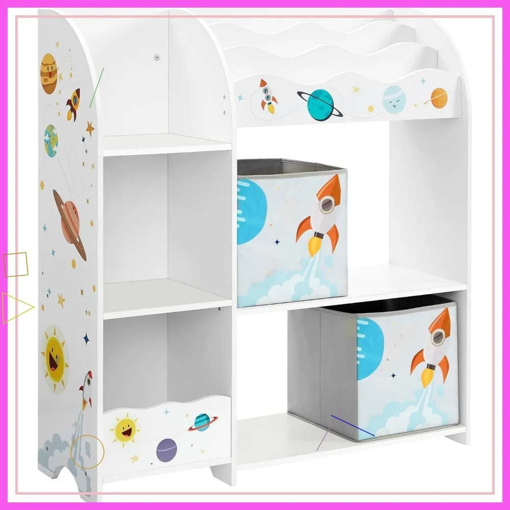 Organizer per riporre giocattoli e libri per bambini con 2 scatole, per sala giochi, camera da letto, soggiorno, bianco