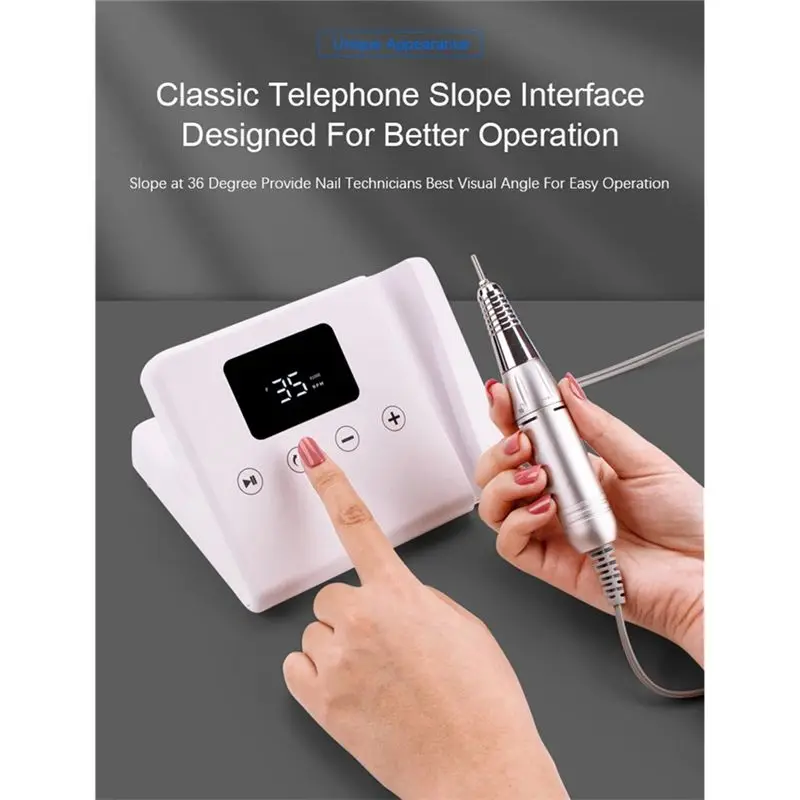 《Factory Direct》Special Telephone Shape Design High Power Nail Drill Machine with Touch Button for Desktop Easy Use EU Plug