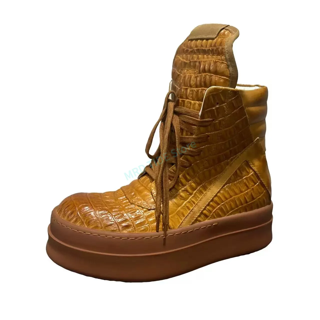 

Brand Men's Boots Genuine Leather Snake Pattern Thick Sole 6 Cm High Top Woman Ankle Shoes Retro Vintage Designers Men'Sneakers