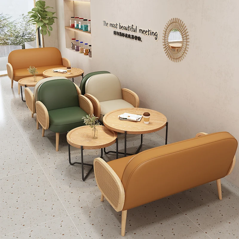 Customized Nordic Vine Weaving Sofa, Two Person Network, Popular Leisure Designer, INS Coffee Shop, Milk Tea Shop, Solid Wood Ta