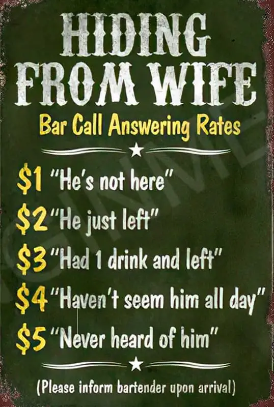Hiding From Wife Bar Call Answering Rates Funny Sign Weatherproof Aluminum 8