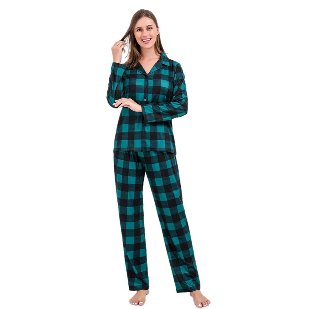 2024 Cosy Green Plaid Family Matching Christmas Pajamas Sets Cute Holiday Outfits for Kids & Parents Family Matching Clothes