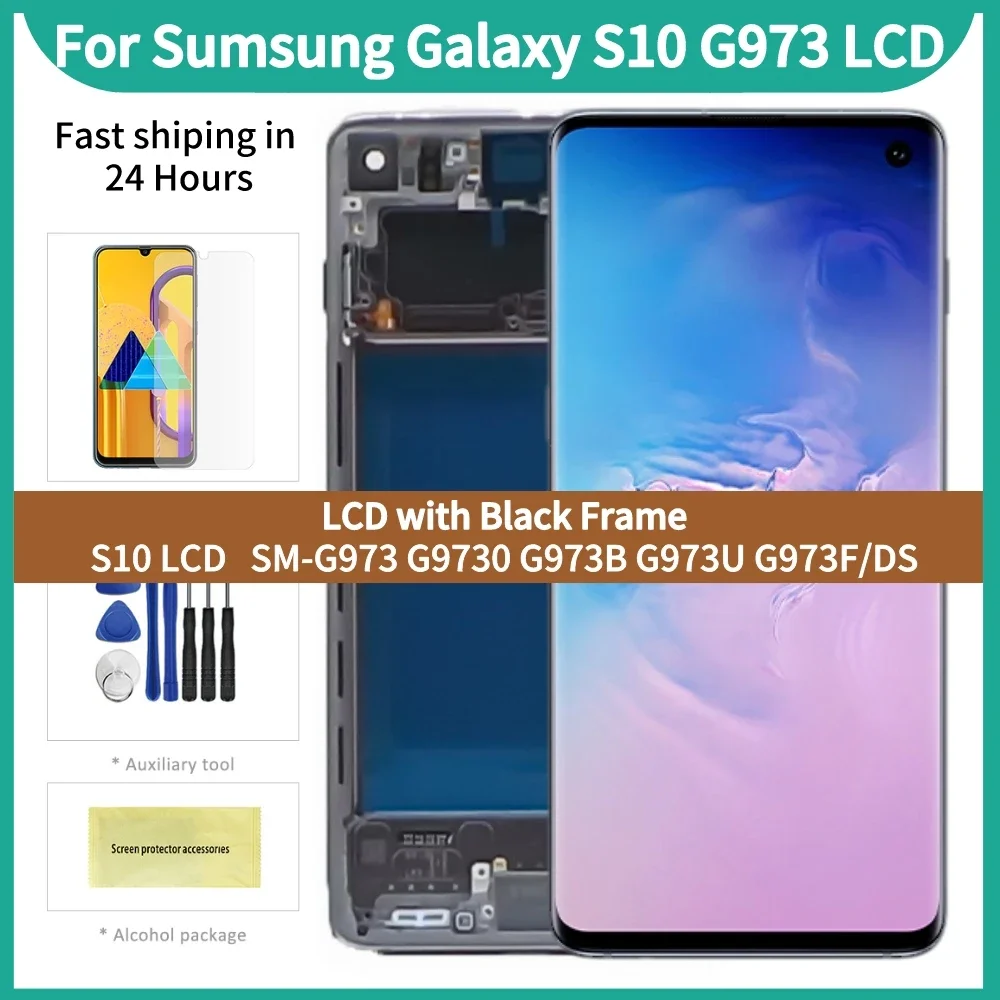 

6.1" Super AMOLED For SAMSUNG Galaxy S10 SM-G973 G9730 G973U Display With Frame Touch Screen Digitizer Assembly 100% testing