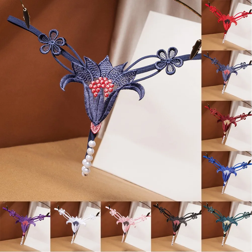 Adult Sex Products Alluring Women's Lace Pearl Thong G string Panties Lingerie Underwear with Crotchless Style