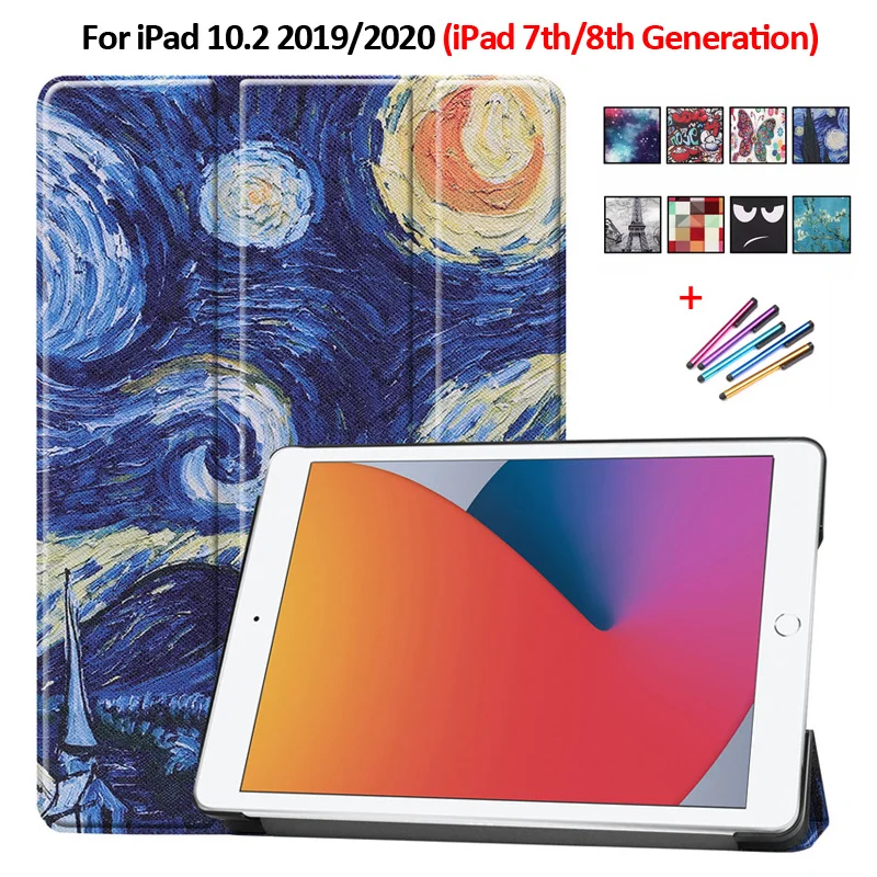 

For iPad 7th 8th Generation Case Coque PU Leather Hard PC Back Stand Tablet Funda For iPad 10.2 Case Smart Cover Auto Sleep/Wake