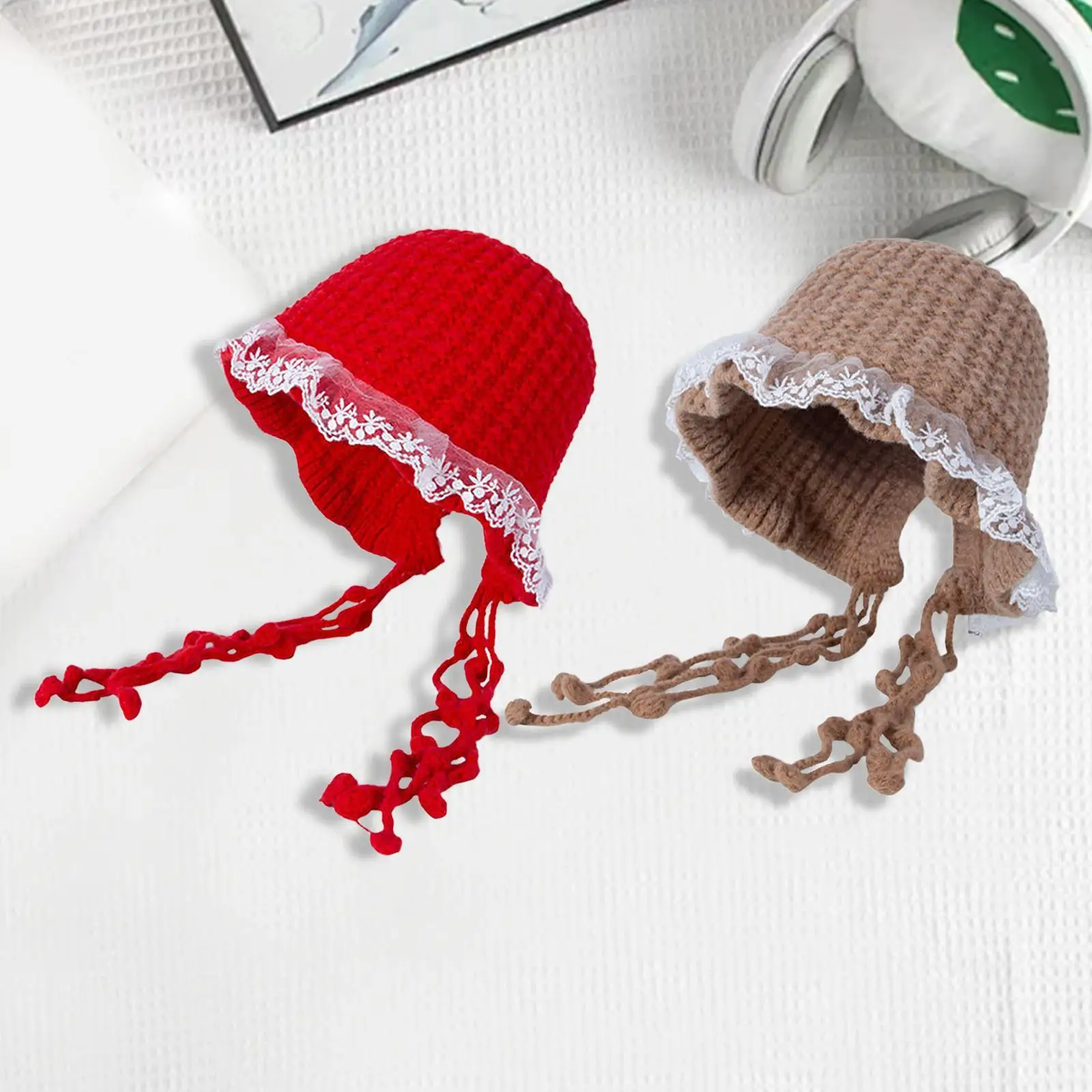

Women Knitted Hat Winter Hat with Tassels Outdoor Crochet Hat Skull Cap for Cold