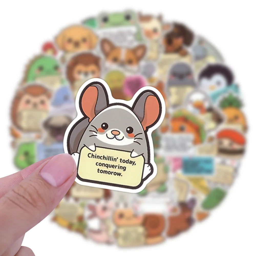 50 Buah Stiker Inspirasi Hewan Kecil Stiker Dekoratif Kartun Stiker Tahan Air Helm Ponsel