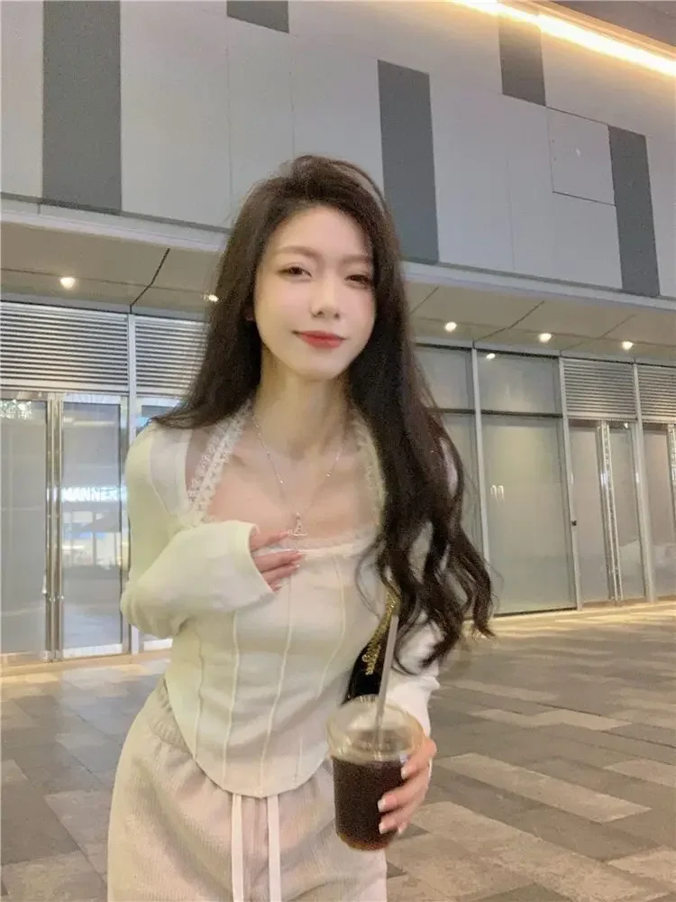 Halter T-shirts Frauen Grundlegende Casual Hotsweet Alle-spiel Frühling Beliebte Patchwork Gestellte Elegante Mode Weiche Chic Koreanischen Stil