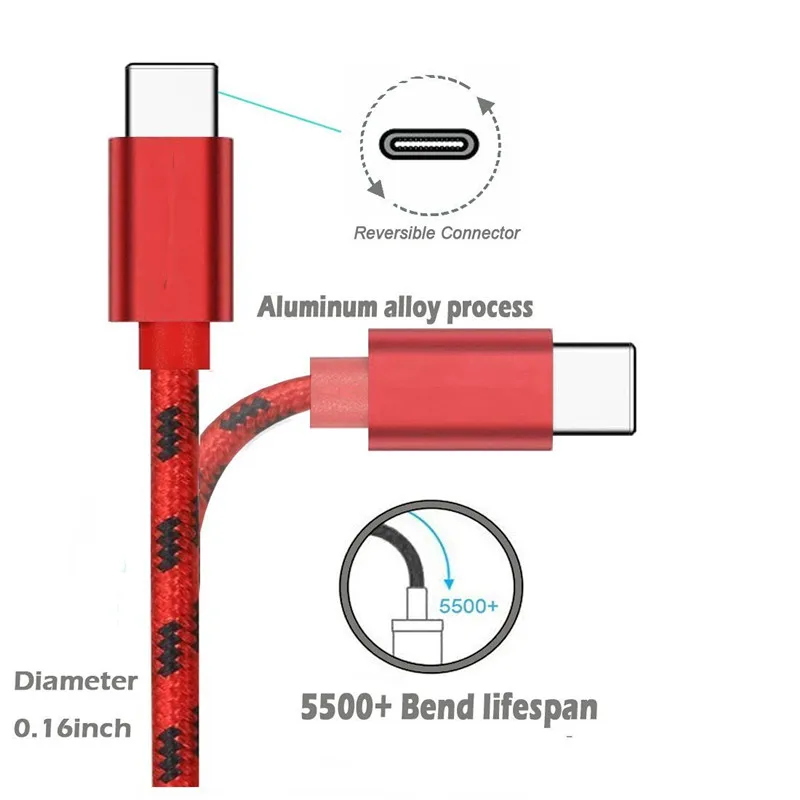 1m 2m 3m USB Type C Cable For Samsung S20 S10 Plus Xiaomi Fast Charging Wire Cord USB-C Charger Mobile Phone USBC Type-C Cable