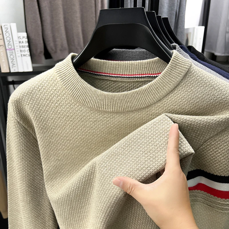 

Hot Selling Luxury Quality Men's Knitted Sweater O-Neck Striped Sleeve Fashionable Simple Pullover Autumn Winter Warm Menswear