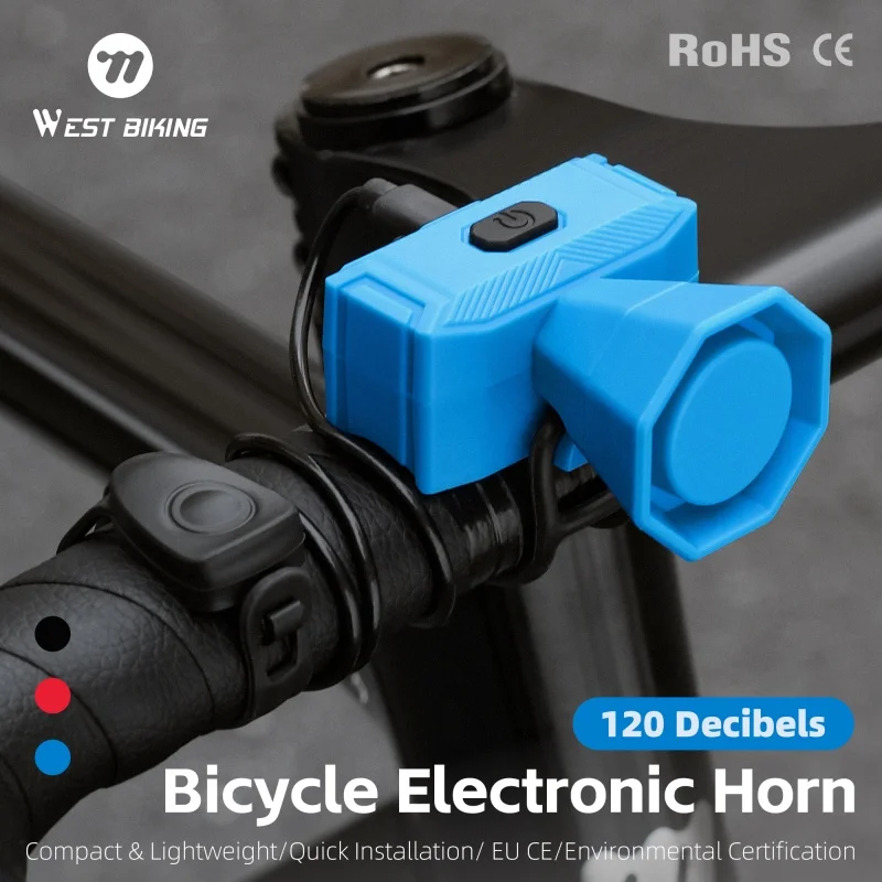 WEST BIKING Envío Local Bocina Eléctrica para Bicicleta 120dB Carga Tipo-C Compacta Ligera Timbre Electrónico para Bicicleta Accesorios de Seguridad para Ciclismo