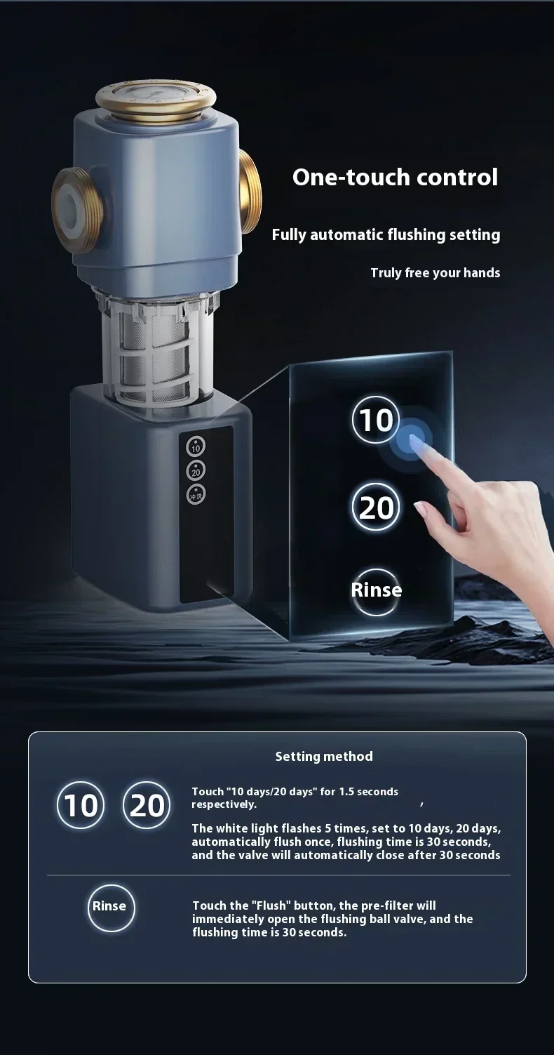 2025New السيارات التلقائي فلاشينغ الغسيل العكسي المسبق تدور أسفل الرواسب تصفية المياه نظام تنقية المنزل كله المركزي