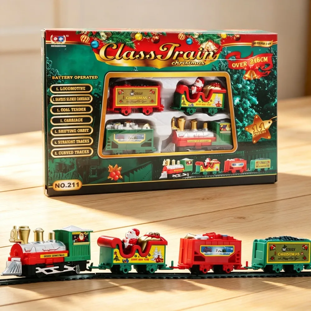 Electric Christmas Train Toy Set with Light Sound Train Track Set DIY Railway Tracks Educational Toys for Kids Party Xmas Gifts