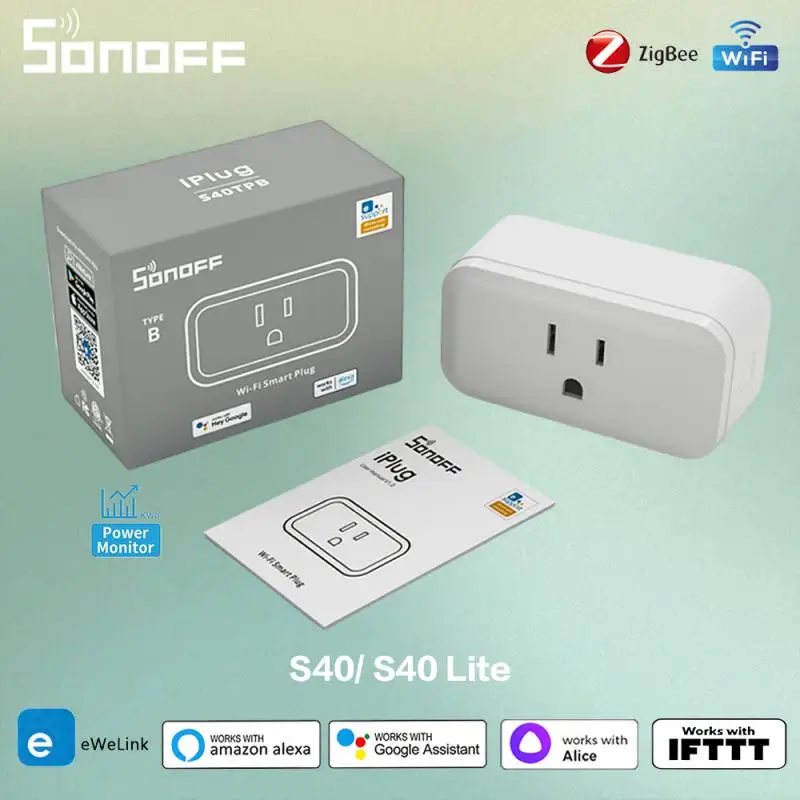 

SONOFF S40/ S40 Lite 15A WiFi Smart Plug Type B MINI Wi-Fi Socket Outlets Bluetooth Pairing Works Alexa Google Home For EWeLink