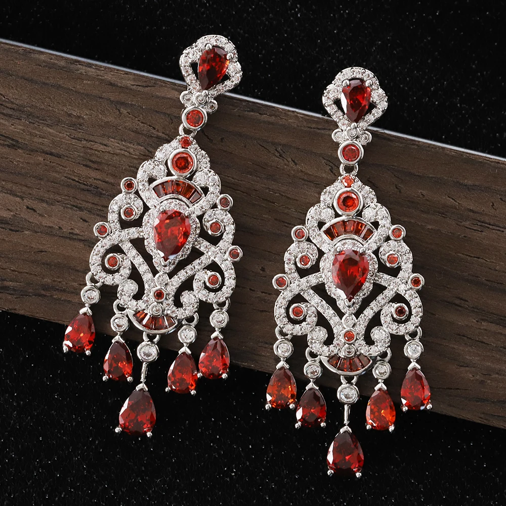 Elegant Retro Court Earrings Red Zircon Unique High-End Design Niche Popular Fashion Jewelry