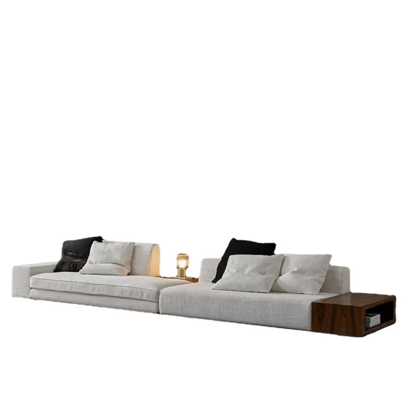 

Cotton and linen fabric sofa Italian minimalist high-end villa e****mical living room suspended Roger leather art