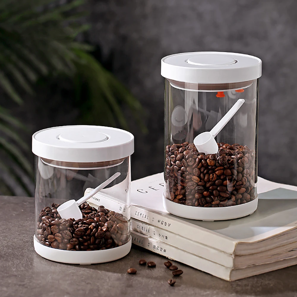 

Coffee Beans Storage Press with Cover Glass Airtight Canister Food Container Kitchen Tea Bottles Jar Sealed Grounds Candy Jars