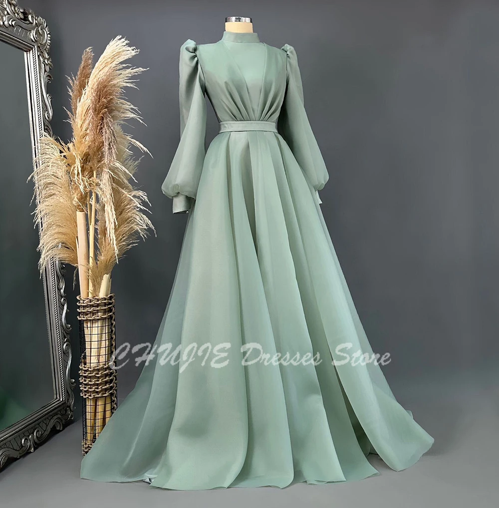 

Customized Turquoise Princess Party Dress Elegant Lines or Women Evening Dress Dubai and Islamic Long Sleeved Formal Dress