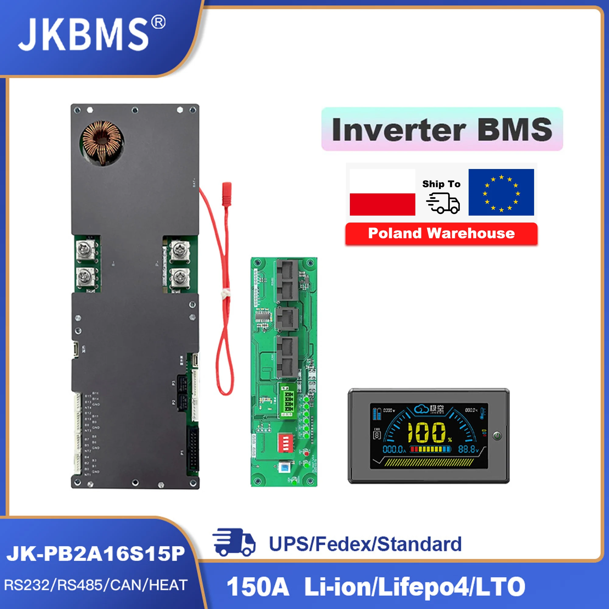 JKBMS PB2A16S15P Smart Inverter BMS 8S-16S 24V 48V 150A 8S 16SFamily Energy Storage Lifepo4/Li-ion/LTO For Growatt Deye Inverter