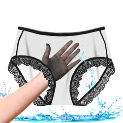 Full Transparent Panties Black White Sexy Lady Summer Traceless Brief Thin Breathable Quick Dry Mesh Lace Underwear Femal pants