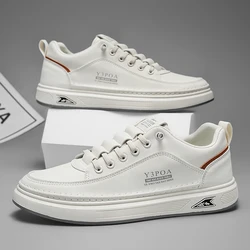 Leather Casual Shoes for Men Breathable White Sneakers Fashion Driving Walking Tennis Shoes for Male Office Flats Shoes