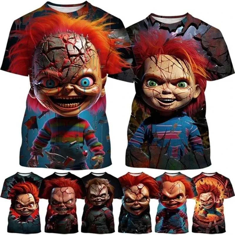 Summer New Fashion Casual Men's Street Hip-hop Style T Shirt Bride Of Chucky Doll 3D Print Terror Movie T-shirt Comfortable Tops