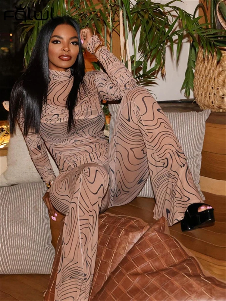 Habbris Autumn Zebra Printed Mesh 2 Piece Set Party Club Outfits For Women 2024 Sexy See Through Long Sleeve Crop Tops Pants Set