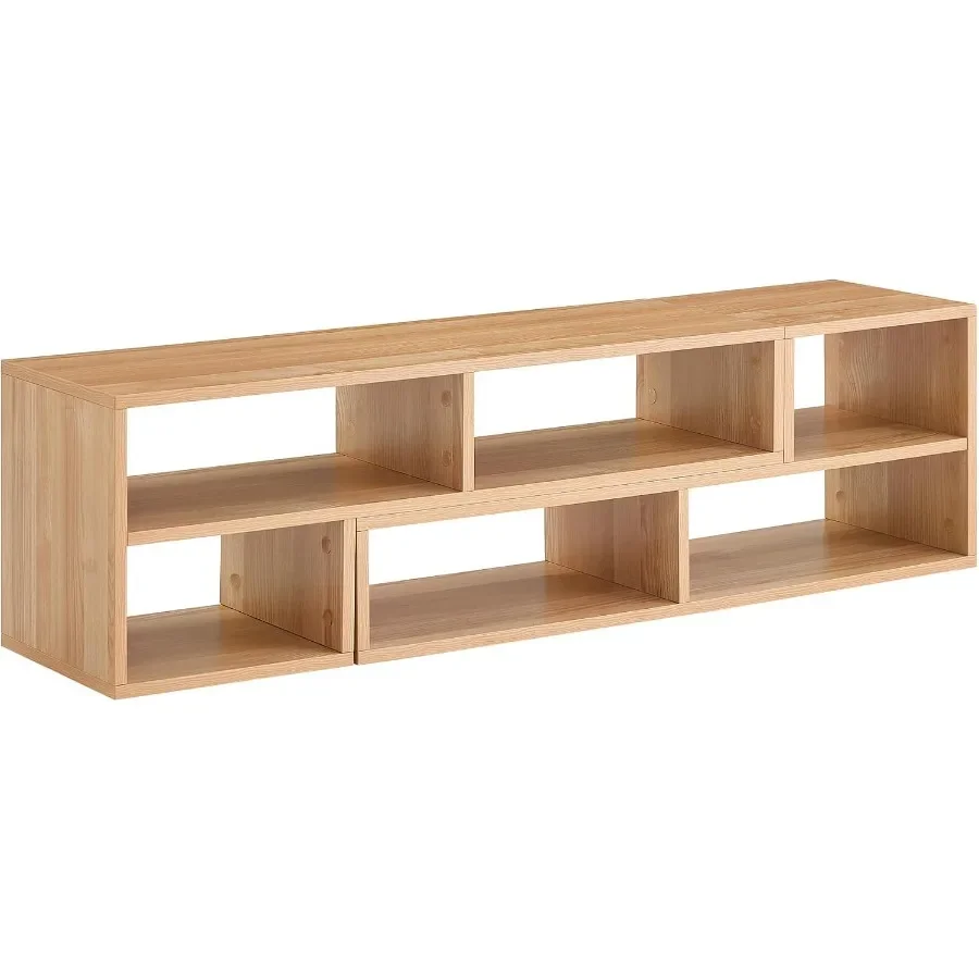 Modular Freestyle TV Stand for living room bedroom, light wood, adjustable open storage bookshelves, modern entertainment cente