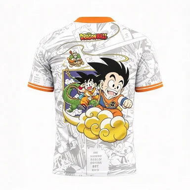 Dragon Ball Grey Comic Background V-neck Wukong Riding Dragon Anime Sports Loose Casual Mesh T-shirt