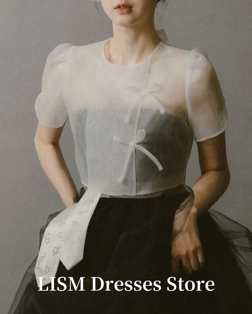 LISM فساتين زفاف كورية عتيقة على شكل حرف a لالتقاط الصور من التل الناعم ورقبة دائرية بطول الأرض فساتين سهرة لحفلات الزفاف كورسيهات مخصصة