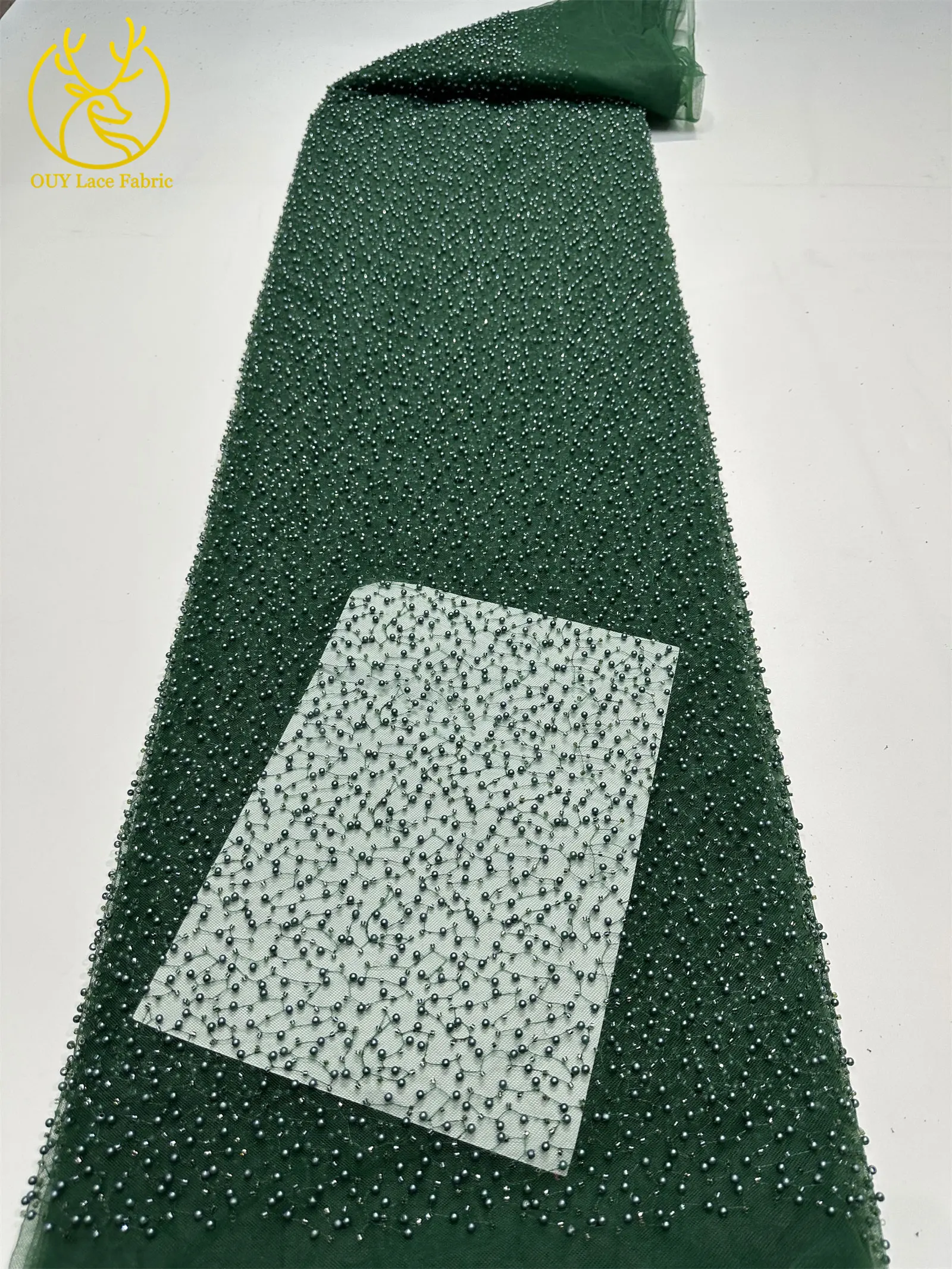 Afrikanischer Perlen-Spitzenstoff 2026 Großhandel Grüner Nigerianischer Tüll-Spitzenstoff für Damen Hochzeitskleid Partykleid Nähen 5 Yards – Detail 4