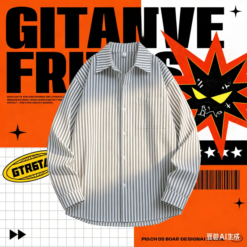 

Мужская модная рубашка в стиле весна-осень с вертикальными полосками, воротником и персонализированным дизайном, яркая, трендовая, больших размеров