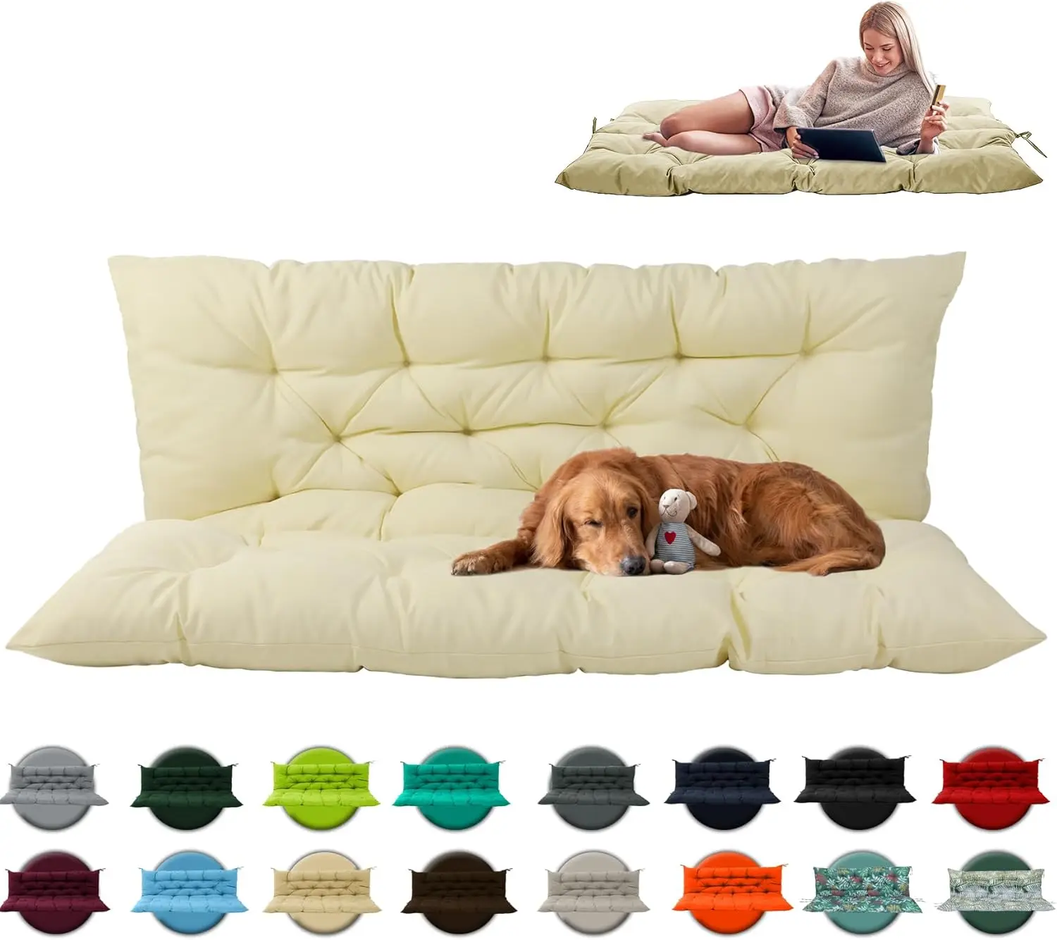

Porch Swing Replacement Cushion For 3 Seat - Outdoor Waterproof Patio Furniture Loveseat Cushions With Backrest - Thicken