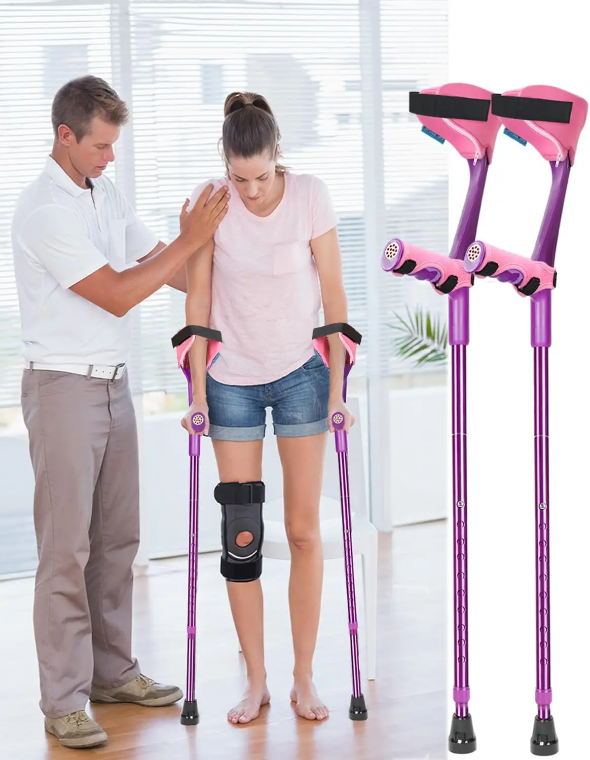 

Adjustable Forearm Crutches with Elastic Padding for Comfort and Safety, Height 58-72.8 Inches