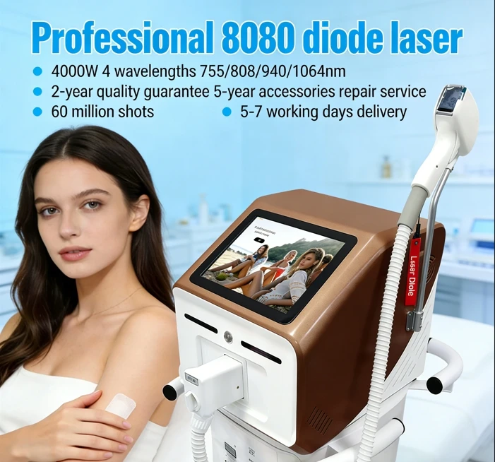 ‌2026 Professional 4000W Ice Cooling Diode Laser Hair Removal 4 Waves 755 940 1064 808nm Painless Permanent Device‌ LCD Screen