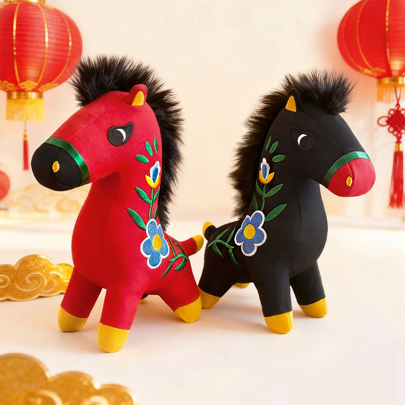행운의 꽃 피는 포춘 말 플러시 장난감 새해 복 많이 받으세요 마스코트 말 플러시 인형 메리 크리스마스 장식 축제 선물 어린이 선물