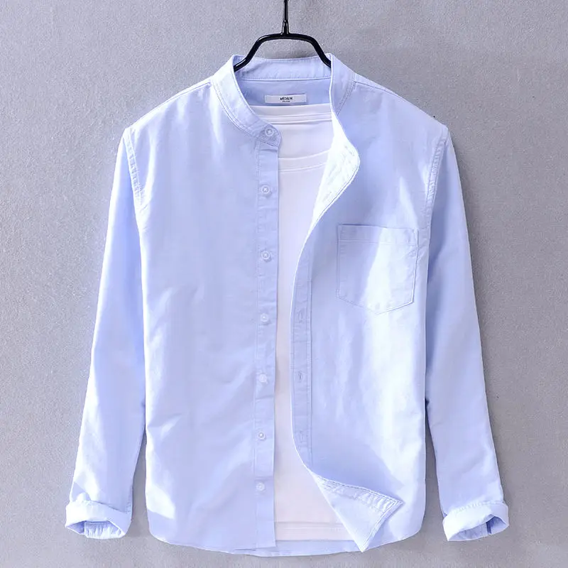 Spring Autumn New Solid Color Fashion Stand Collar Shirt Man High Street Casual Loose Button Long Sleeve Pure Cotton Cardigan